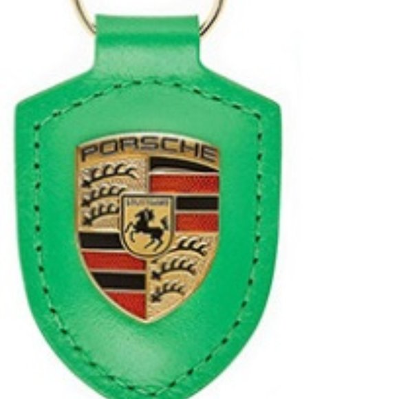 Python Green PORSCHE STUTTGART HOTROD Leather Crest KeyRing Key Chain - Picture 2 of 9